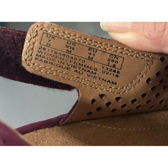 Clarks Clarene Award Womens 9.5M Plum Purple Nubuck Leather Wedge Sandal - Picture 15 of 16